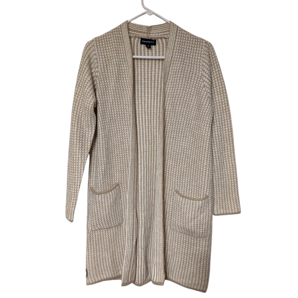 Fortune+Ivy Women's Cream And Tan Cardigan Knit Sweater Size Small NWOT‎
